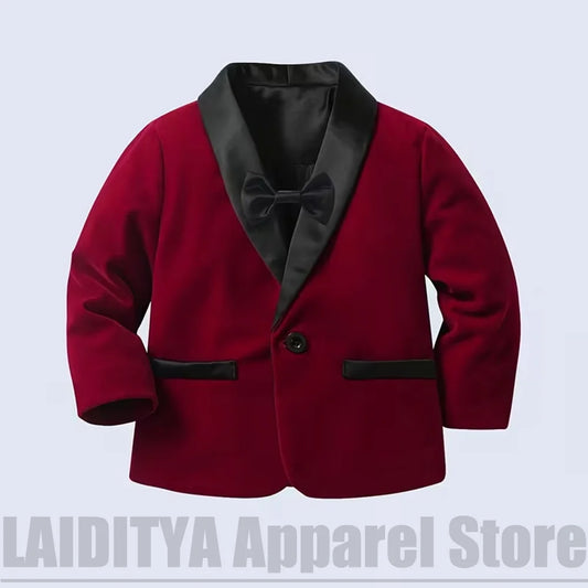 Baby Boys Velvet Suit Chic Satin Lapel Single Button Blazer Pants Infant Outfit Wedding Birthday Party Formal Tuxedo 2 Piece