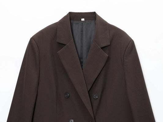 Elegant Commute Double Breasted Blazer Women Trendy Vintage Brown Blazer with Shoulder Pads 2026 Spring Chic Lady Blazer