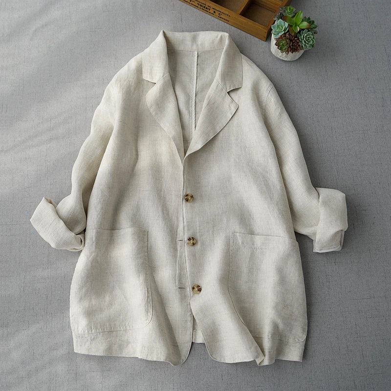 Loose Women's Short Suit Jacket Korean Japanese Style Cotton Linen Open Cardigan Top Casual Comfortable Fashionable
