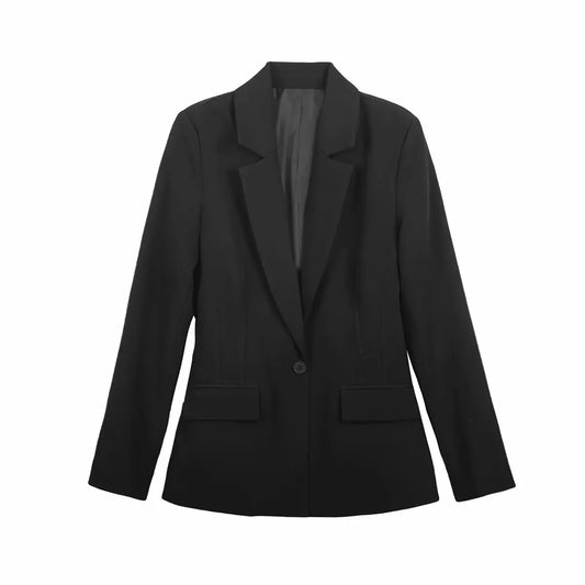Women Fall Office Slim Blazer Single Button Pockets Blazer Beige Black 2025 Spring Autumn Fashion Commuter Simple Casual Blazer