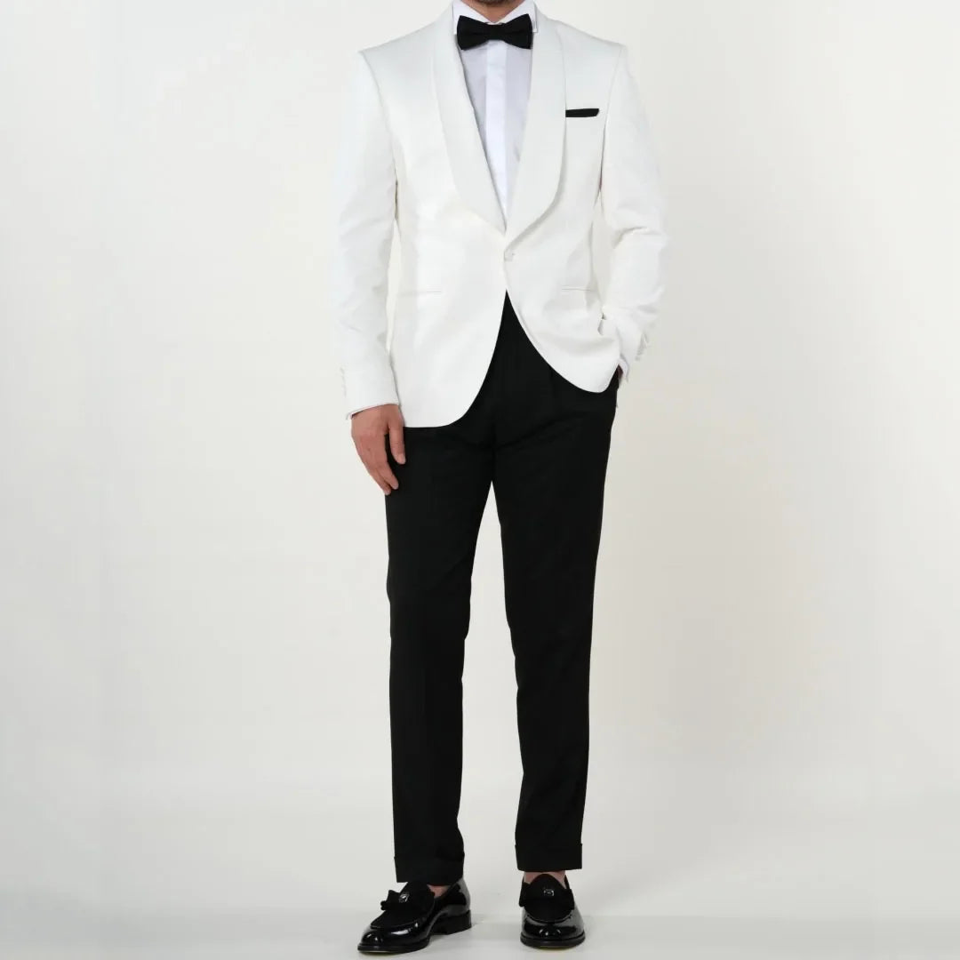 Men Suit 2 Pieces White Black With Lapel Single Button For Wedding Business Banquet Party Office Daily Work Jacket And Pants
