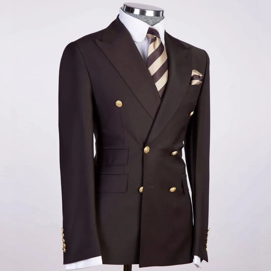 Men Suit 2 Pieces Black With Lapel Double Button For Wedding Business Banquet Party Casual Daily Work Set Jacket And Pants