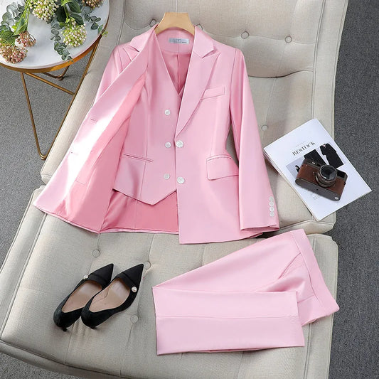 Autumn Business Suits 3 piece set Blazer Coat +Pants+ Vest Formal Women Office Professional Blazers Pantsuits Trousers Set