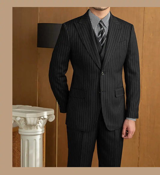 Commercial Men's Suits 3 Pieces Blazer Vest Pants Bow Collar Single Breasted Buckle Work Wear Bussiness Wedding Costume