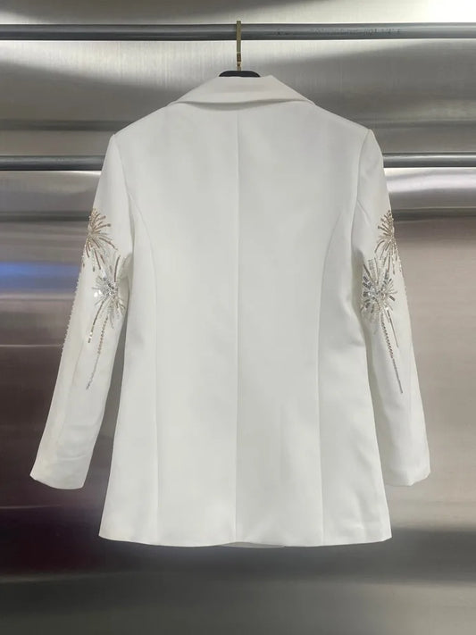 Autumn Retro Women Versatile Gilding Embroidery Suit Jacket Long Sleeve Office Ladies Elegant Blazers Double Breasted Coat Tops