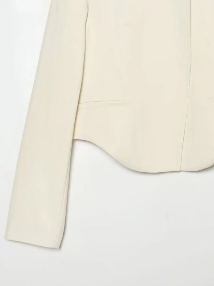 Women's Minimalist Cropped Blazer Stand Collar Suit Jacket Elegant Office Business Casual Long Sleeve Short Coat