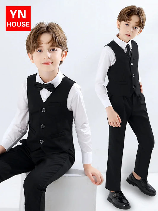 Kids Solid Vest Pant Tuxedos Boys Waistcoat Wedding Clothes Set Toddler Formal Dress Suits Child School Uniform Gentlemen Outfit