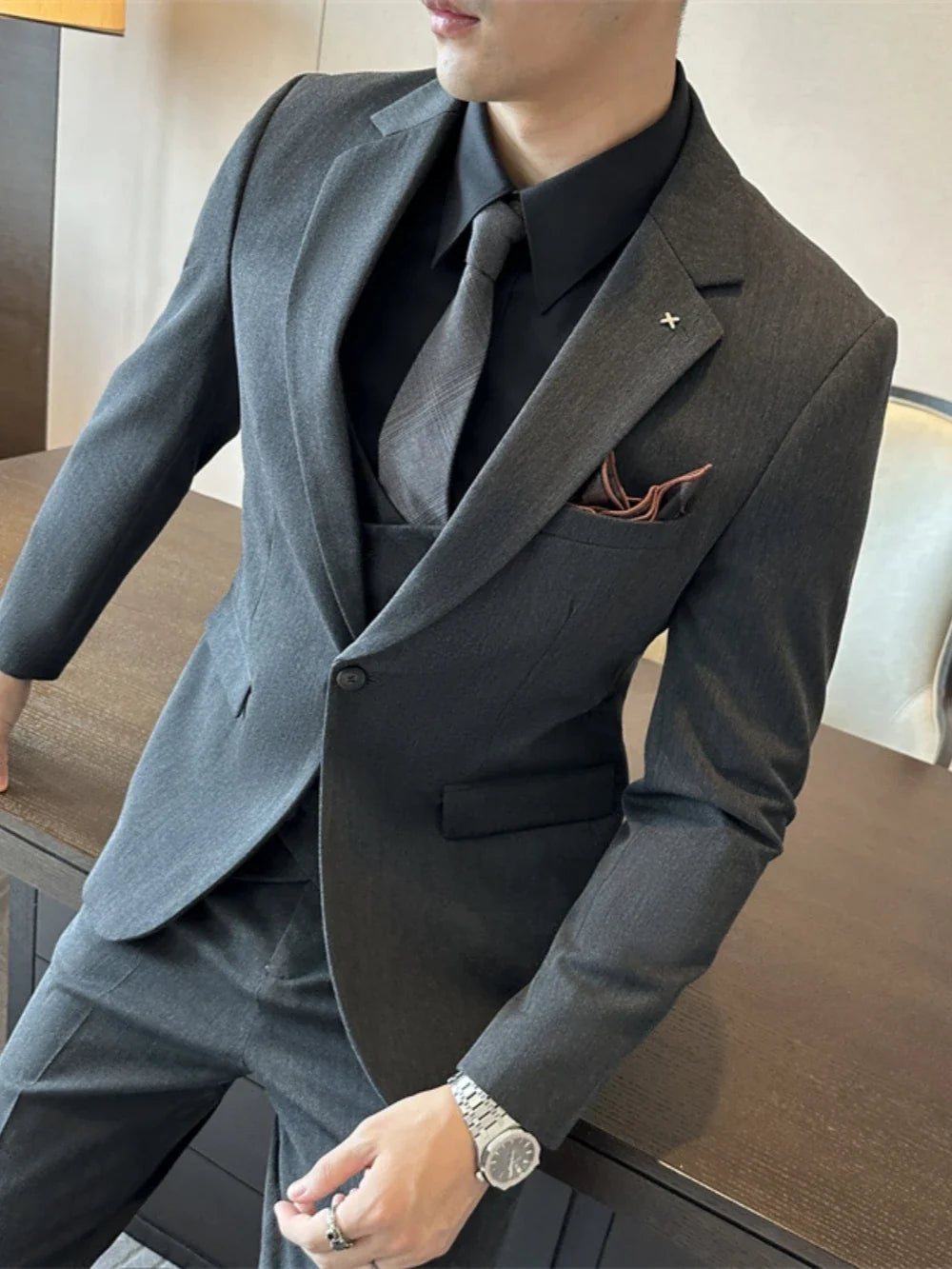 Plus Size Premium Regular Fit Suit Jacket Man Engagement Banquet Wear Classic Notched Lapel Men's Tuxedo Dancong Outfit In Stock