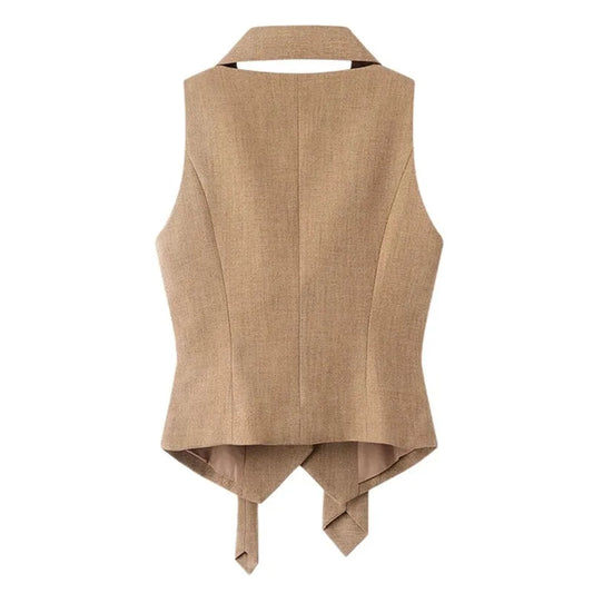 2026 Spring Autumn New Retro Versatile Sleeveless Suit Vest Small Fragrant Temperament Short Blazer Vest Women Waistcoat Jcaket