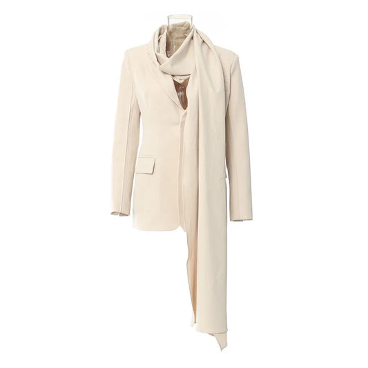 2026 Spring Autumn New Women Blazer Asymmetrical Collar Scarf Niche Design Solid Color Elegant Fashion Luxury Coats HK18496