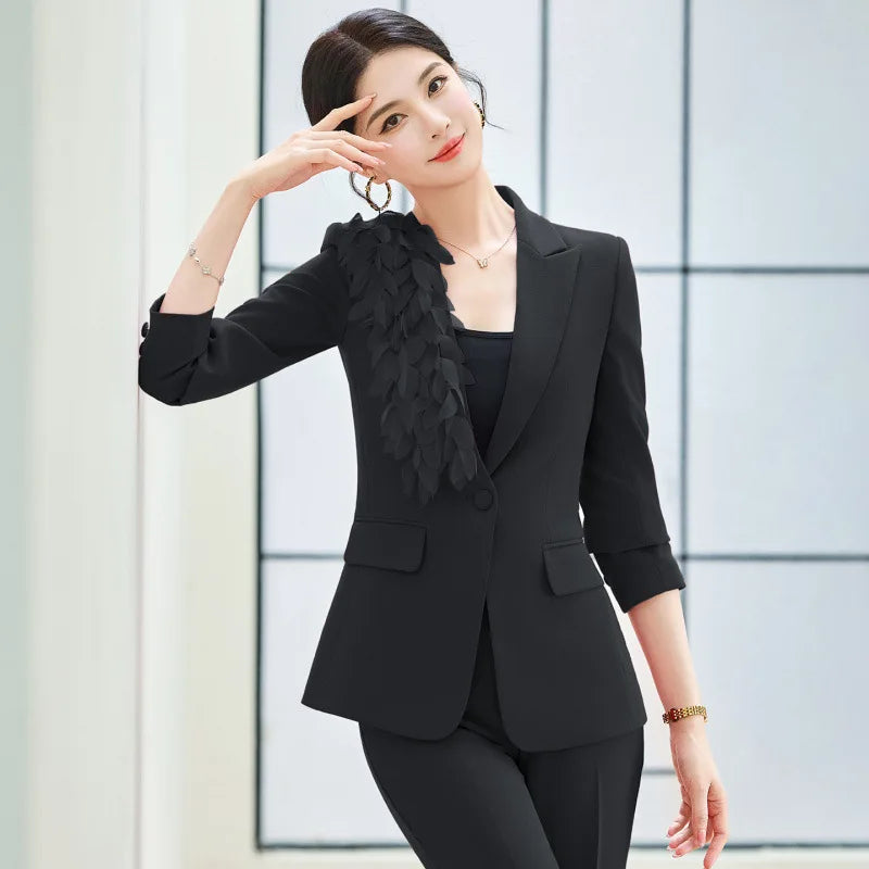 Spring Fashion Office Ladies Blazer and Pants Suit Formal Solid Color Women Jacket Trouser Women Business Work Wear 2 Piece Set