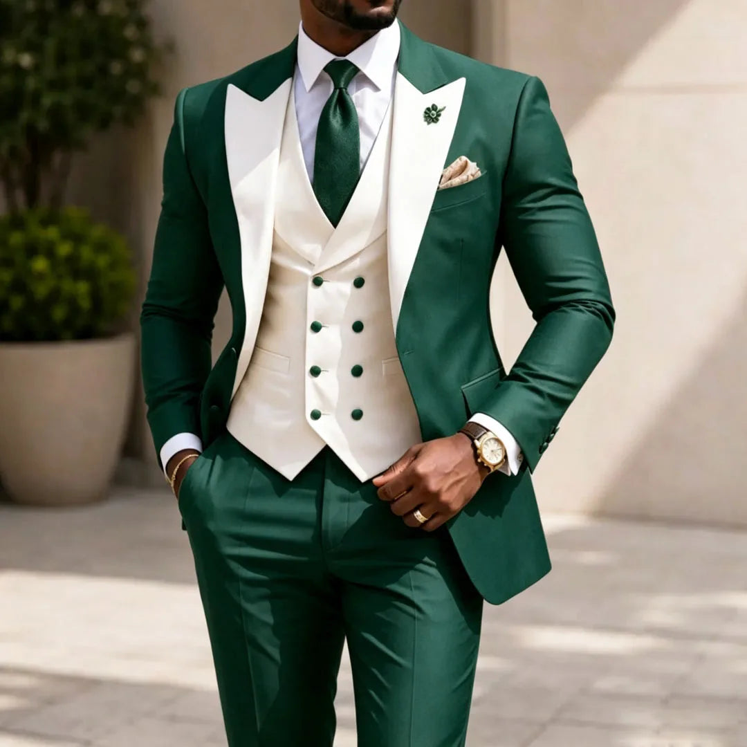 Men Suit Yellow 3 Pieces White Vest With Lapel For Wedding Birthday Banquet Prom Party Business Work Office Jacket Vest Pants