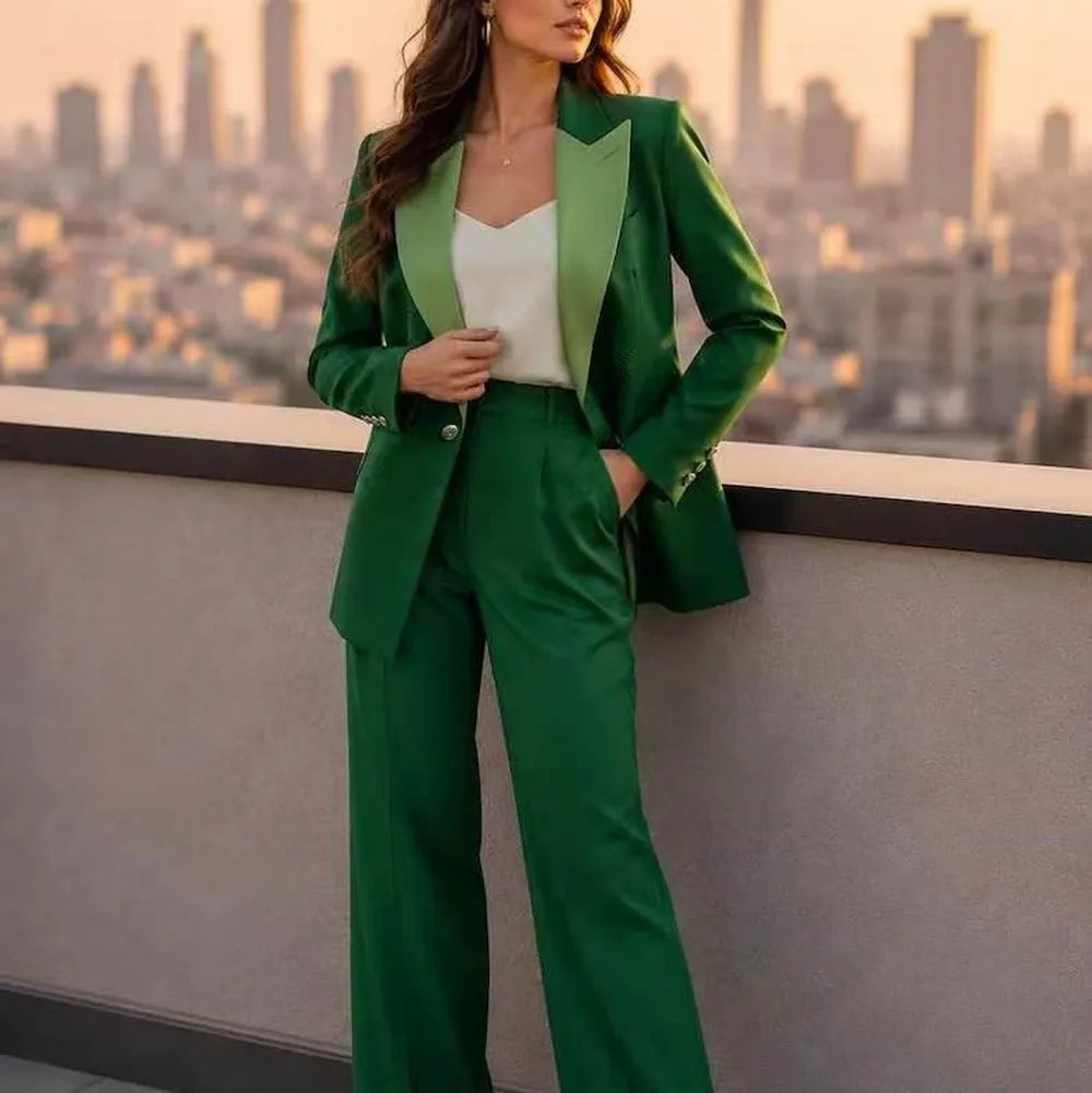 New Green Formal Business Women Suit Wedding Party Prom Ladies Mother Girl Tuxedos Costume 2 Piece Set Jacket Pants