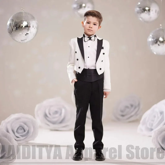 Fashion Boys Suit 2 Piece Peak Lapel Jacket Pants Kids Formal Outfit Ring Bearer Wedding Birthday Party Piano Show Tailcoat