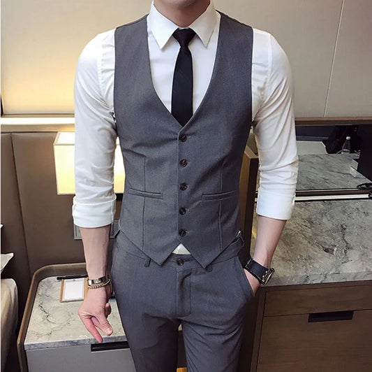 Men's Single Breasted Vest – Slim Fit Formal Waistcoat for Business & Weddings | Grey, Navy Blue, Black | Plus Size up to 7XL
