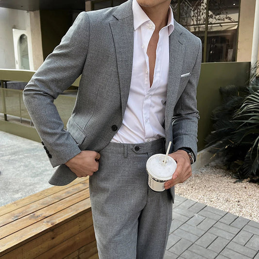 (Jacket +Pants) 2025 New Luxury Elegant Men's Suits 2 Piece Set Fashion Korean Casual Slim Fit Social Groom Wedding Tuxedo