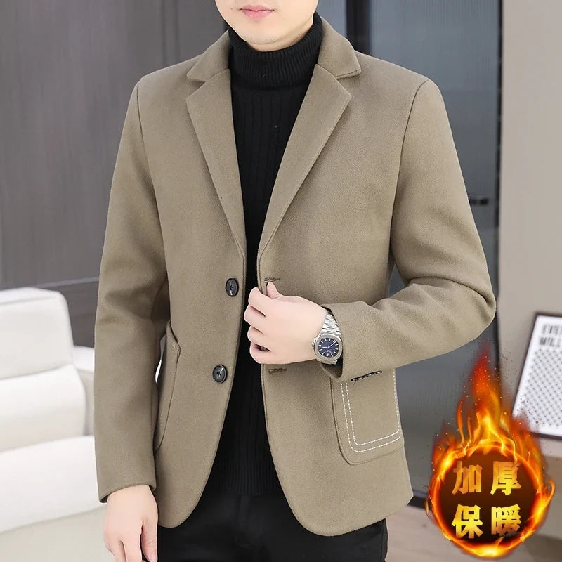 Blazer Men Fashion, Business Gentleman, Groom, Professional Gentleman, Fitted, Casual, Woolen and Cotton Dress, High-end Blazer