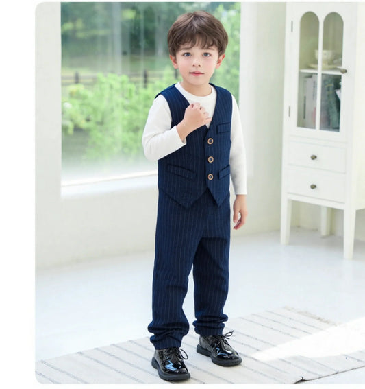 Kids Spring Autumn Blue Plaid Suit Set Boys Wedding Birthday Prom Photography Set Children's Piano Host Performance Costume