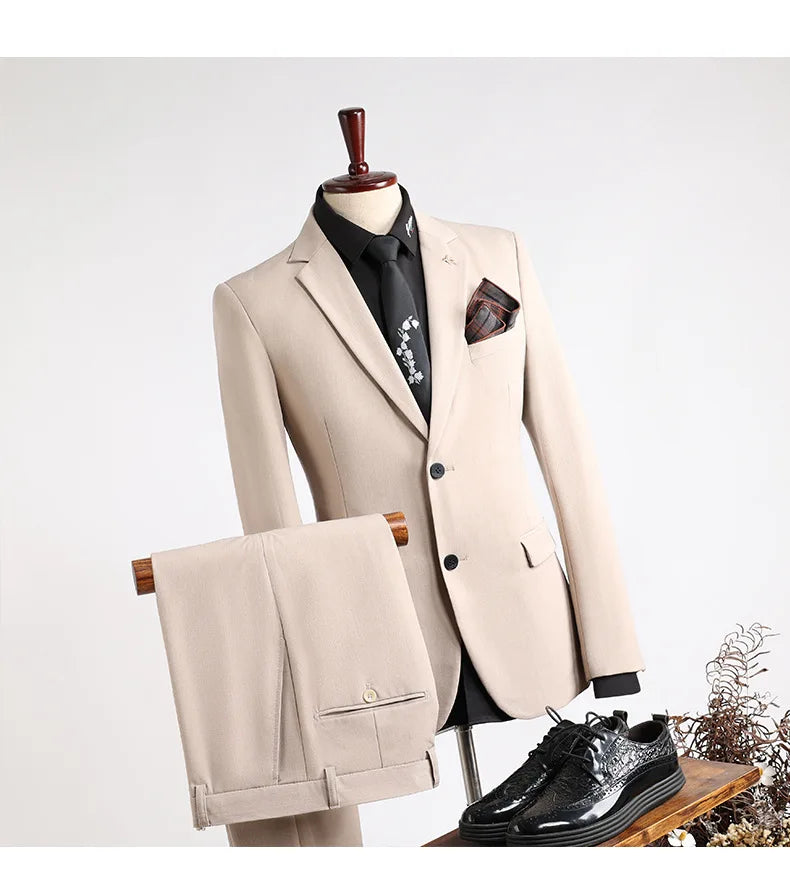 Black Men's 2-piece Suit Four Seasons Casual Business Formal Fashionable Slim Fit Wedding Groomsman Dress Suit Men's Clothing