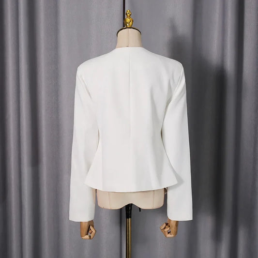 Spring Autumn New Women Blazer V-neck Single Button Studded Diamonds Long Sleeves Fashion Elegant High-End Ins Coat HK16739