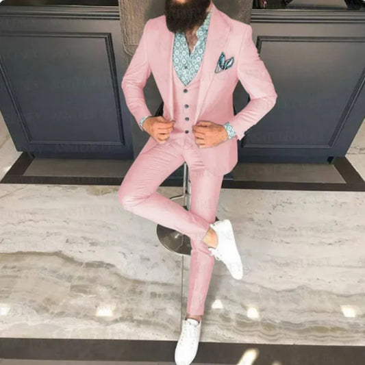 Latest Turquoise Wedding Men Suit Set Slim Fit Prom Groom Dress Tuxedo Orange Blazer Best Man Jacket Vest Pants 3 Pieces