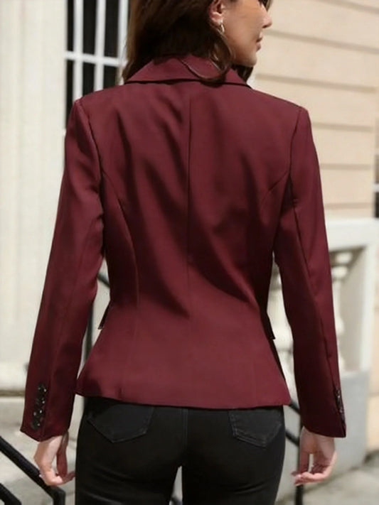 Retro Tailored Suit Jacket with Flat Notch Lapel Double Pockets Pressed Fabric Smart Commute Formal Outerwear