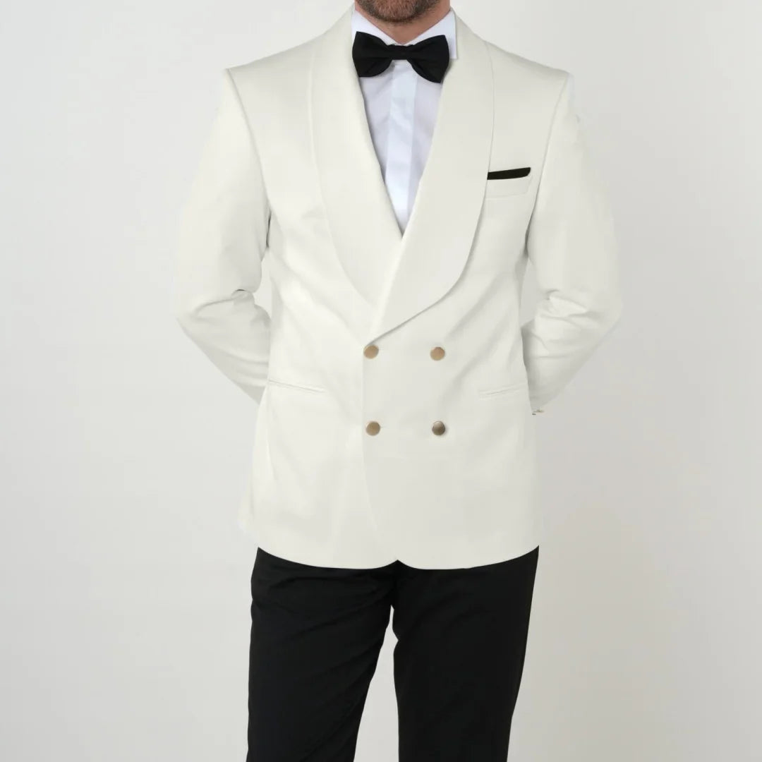 Men Suit 2 Pieces White Black With Lapel Gold Double Button For Wedding Business Banquet Party Office Daily Work Jacket Pants