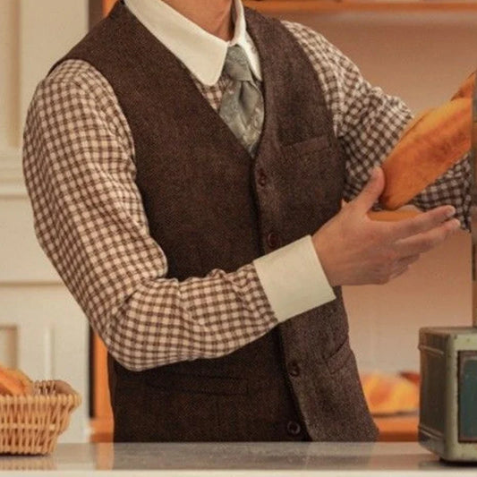Men's Formal Vest Single Breasted Herringbone Waistcoat for Weddings & Business
