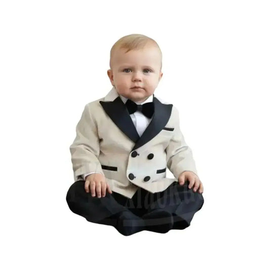 Baby Boys Suit 2 Piece Chic Double Breasted Peak Lapel Velvet Tuxedo Wedding Baptism Birthday Party Fashion Children Outfit
