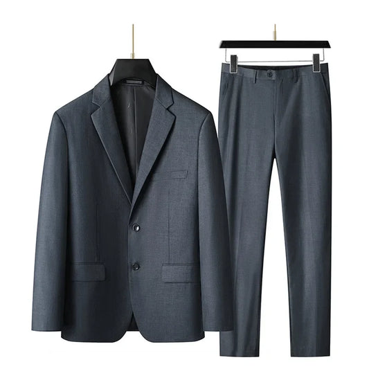 Men's 2025 Business Casual Suit And Trousers Two-Piece Set Large Size XL-9XL Handsome Solid Color All-In-One Wedding Dress