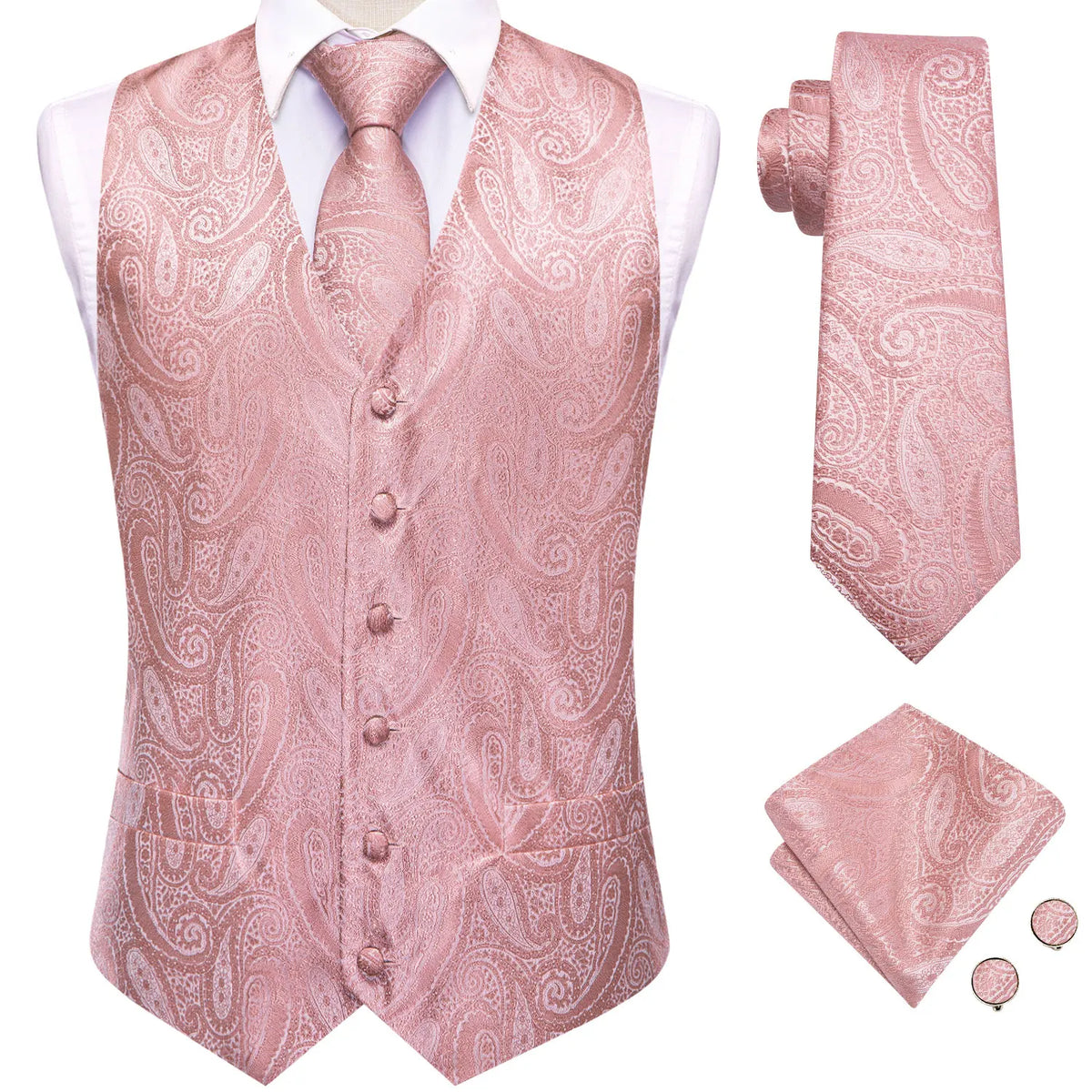 Men's Suit Vest 4-Piece Set – Solid Violet Lilac Woven Waistcoat for Weddings & Business Formal