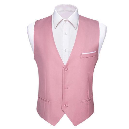 Men's Vest Pink Waistcoat with Tie Bowtie Pocket Square Set for Wedding