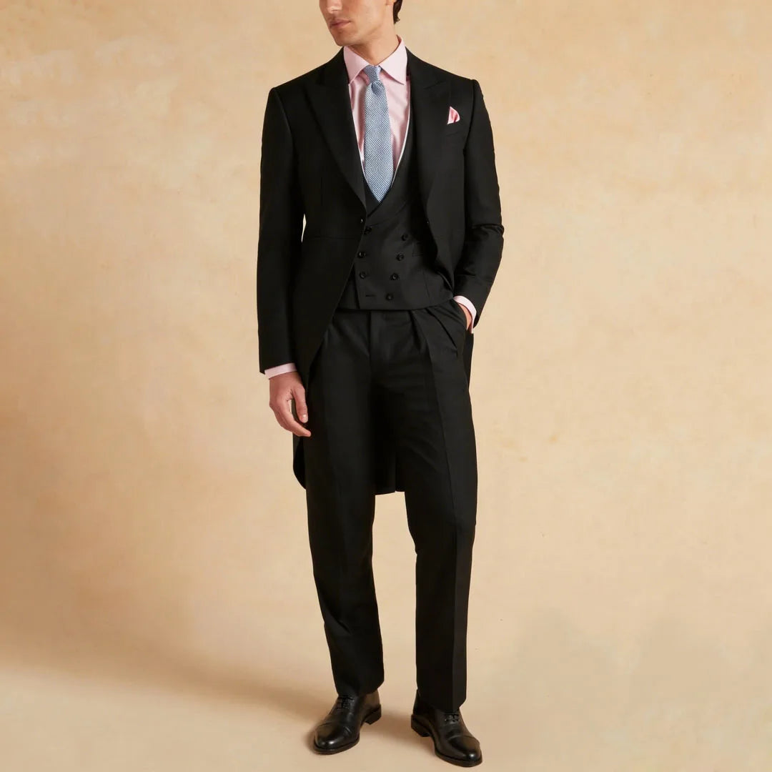 Men Suit Dark Gray 3 Piece Solid With Lapel Tuxedo Set For Wedding Groom Birthday Banquet Party Prom Business Jacket Vest Pants