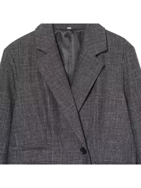 Women's Grey Blazer Jacket Vintage Office Ladies Long Sleeve Single Breasted Outerwear Oversize Suit Coat Y2k 2000s Autumn 2025
