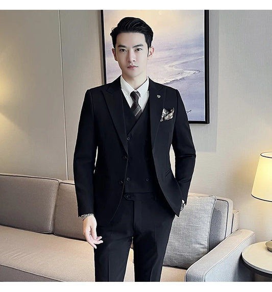 (Blazer+ Vest + Pants) 2025 Latest Design Double Breasted Vest Men's Suit High Quality Business Simples Casual Wedding Tuxedo
