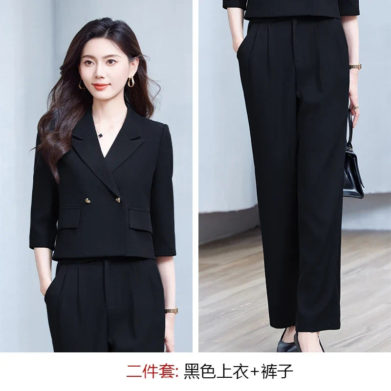 2025 New Fashionable Professional Womens Mid-Sleeve Suit Jacket + Pants. Soft and Comfortable