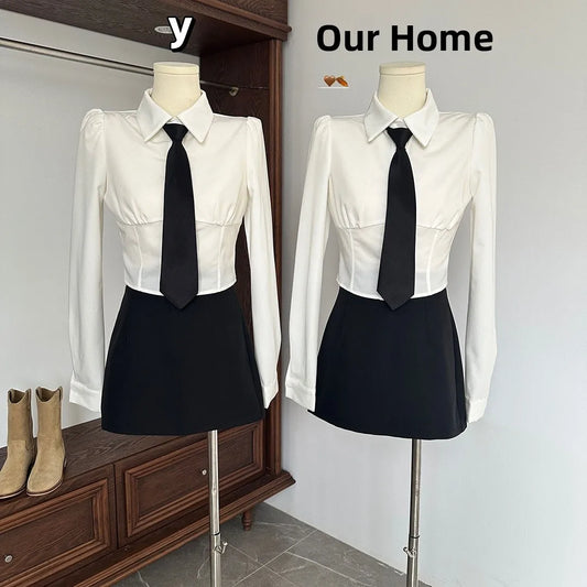 Women's Busin Suit Set Zhang ng Tailored Skirt Long Sve Double Breasted Regular Length Pure Color Commute Sle