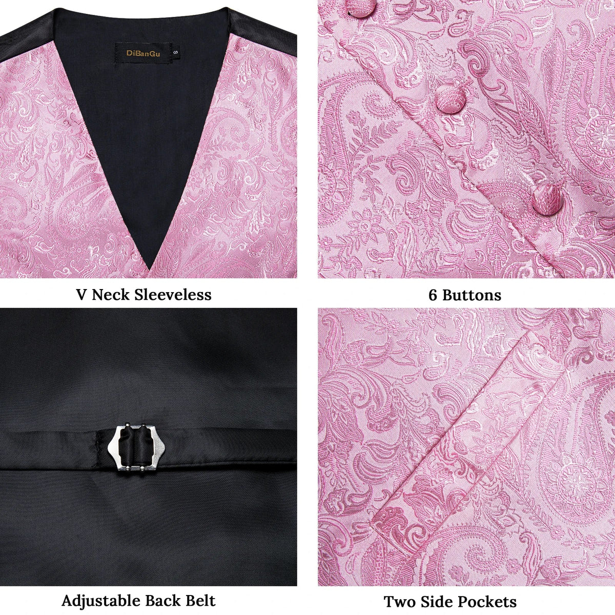Men's Vest and Bow Tie Set – Pink Paisley Jacquard Waistcoat for Weddings and Formal Events
