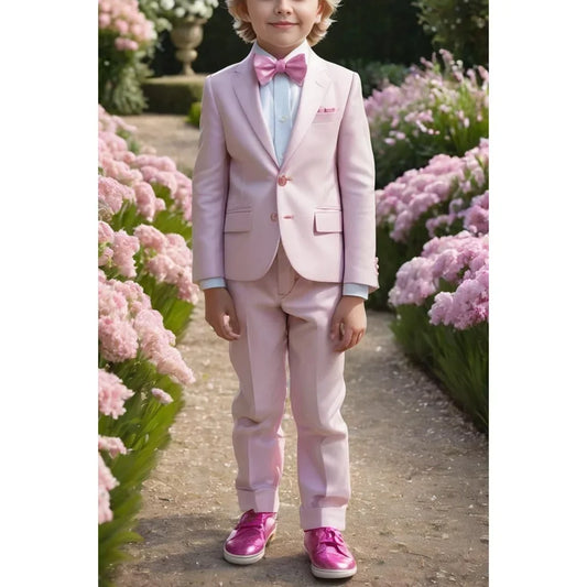 Pink Kids Clothes Fashion Formal Casual Daily Clothing Wedding Party High Quality Solid Color Cute Suits for Boy 2 Piece