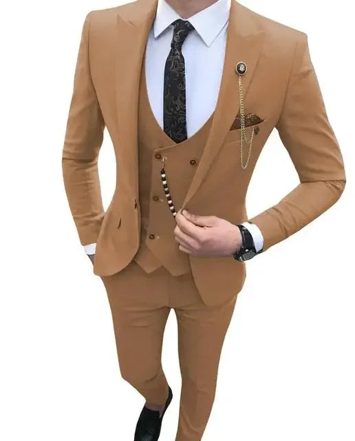 Men wedding Suits Slim Fit 3 Piece Black Peaked Lapel Business For Wedding Suit Men Casual Prom Tuxedos Groom (Blazer+Vest+Pant)