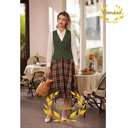 Women's Suit Vest Double Breasted Sleeveless Jacket Premium Business Formal Workwear Fashion Waistcoat Lady