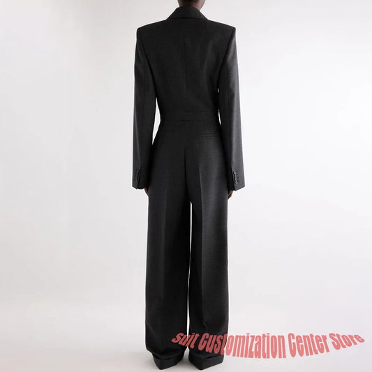 Grey Tailored Women's Jacket Pants Sets Hidden Breasted Notch Lapel Blazer Suit 2 Piece Modern Business Office Lady Outerwears