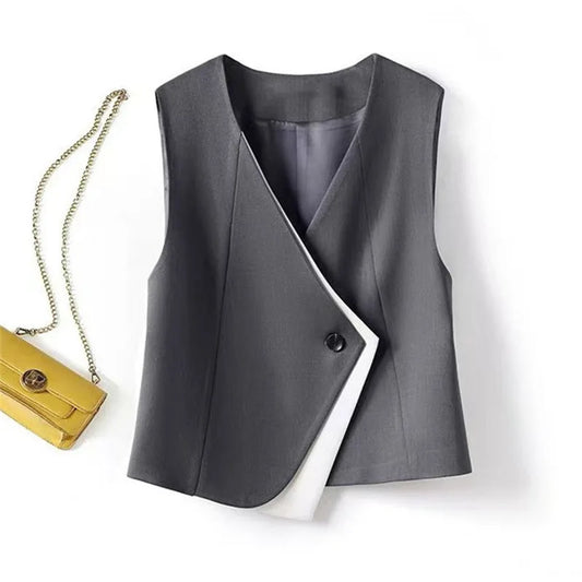 Spring Autumn Grey Vest Women Short Sleeveless Jacket 2026New Versatile Loose Vest Female Casual Tops Waistcoat Ladies Outerwear