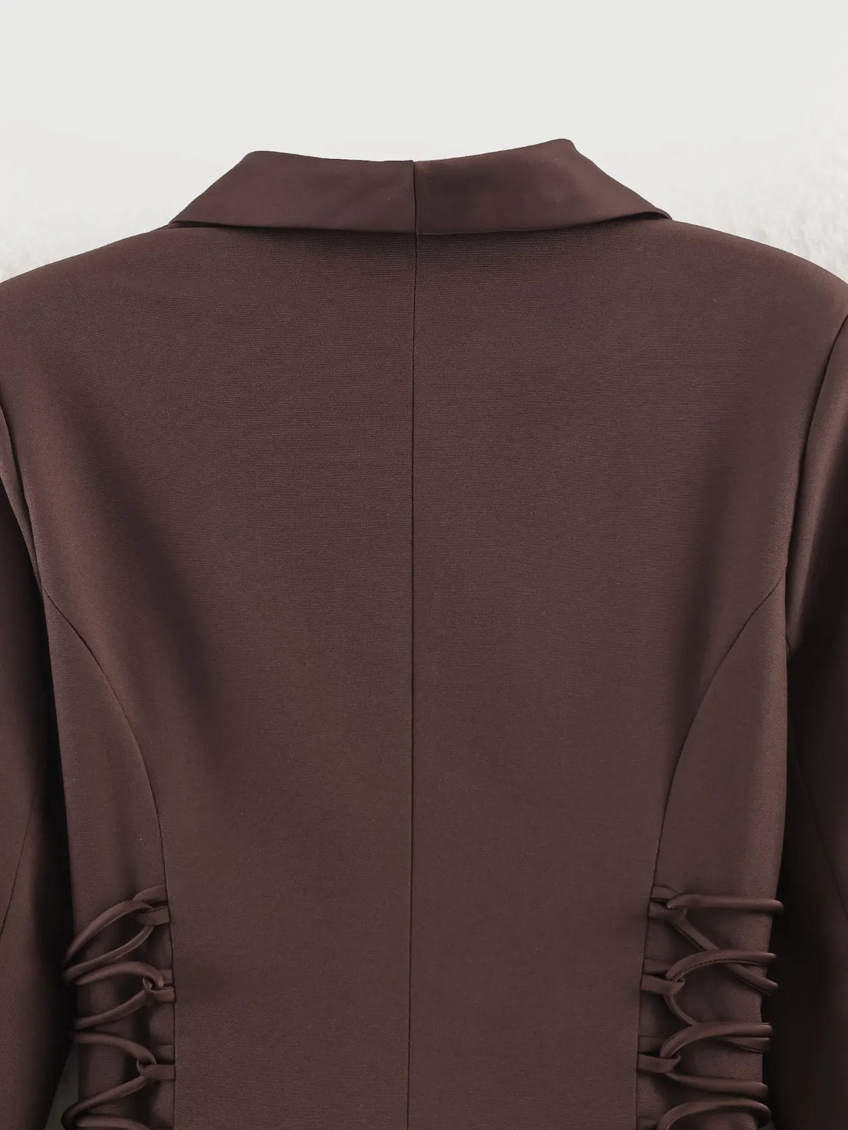 Women Brown Blazer Jacket Y2k 2000s Vintage Bandage Suit Coat Long Sleeve Double Breasted Oversize Outerwear Spring Autumn 2026