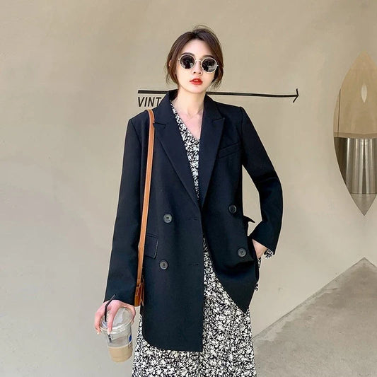 New Arrival 2025 Spring Autumn Women's Korean Loose Blazer Mid Length Solid Color Design Sense Versatile Daily Wear Student Look