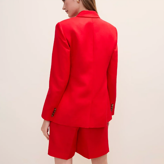 Bold Women Red Double Breasted Suit Elegant Notched Lapel Blazer Shorts 2‑Piece Set Office Business Party Female Outerwears