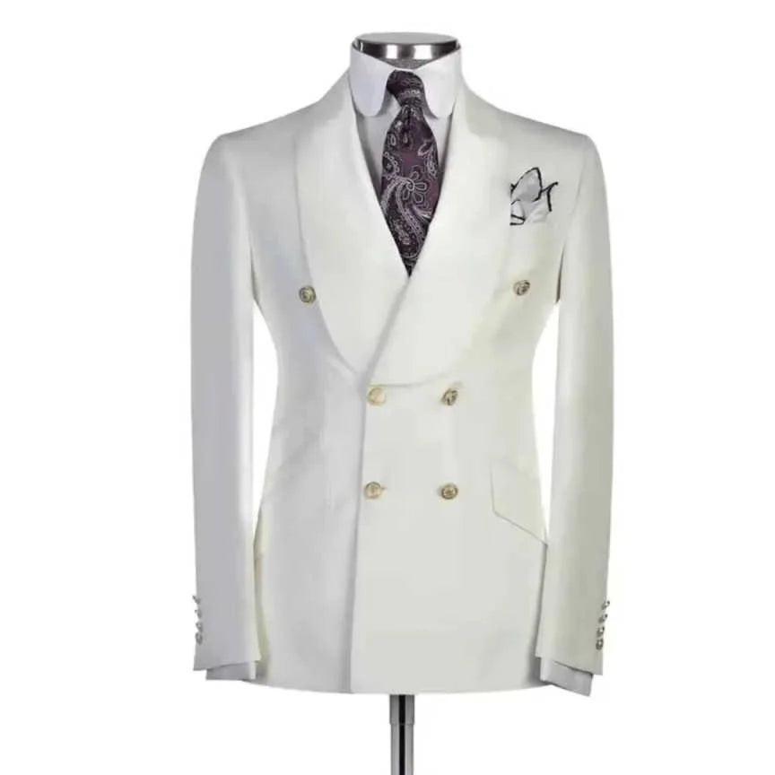 Blue Shawl Lapel Double Breasted Suit Jacket for Men Slim Fit Comfortable Wedding Blazer Prom Tops Regular Fit