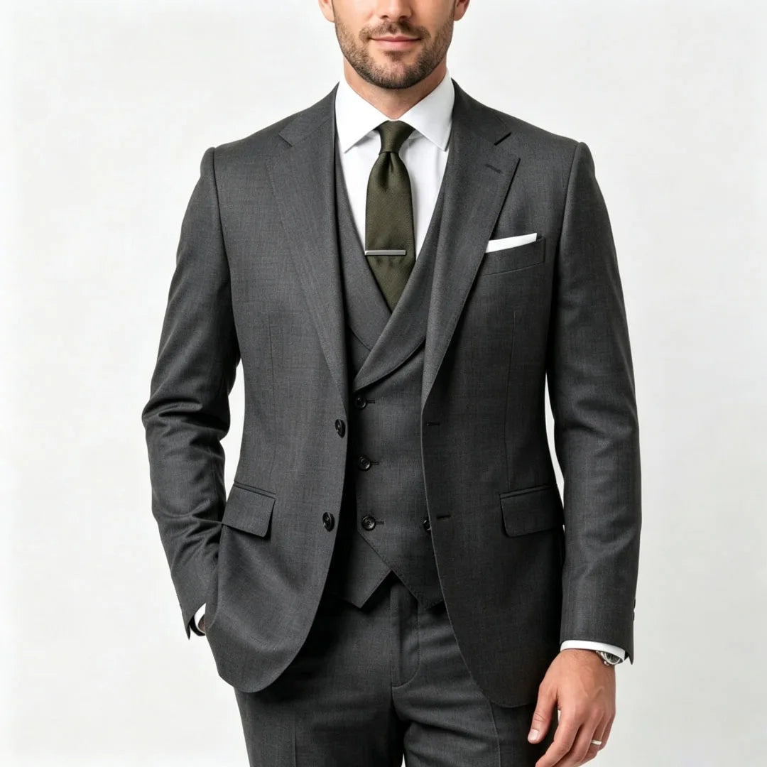 Men Suit Grass Green 3 Pieces With Lapel Solid For Wedding Groom Birthday Banquet Party Business Work Office Jacket Vest Pants
