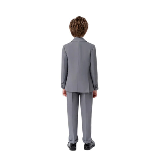 Boys Slim Fit 5 Pieces Formal Suits Set With Jacket Vest Pants Bowtie Brooch Kids Wedding Birthdy Prom Performance Costume