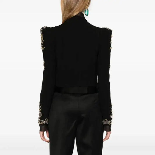 Spring Autumn New Women Short Blazer Heavy Craft Embroidered Flares Patchwork Luxury High Street Temperament Jacket HK11839